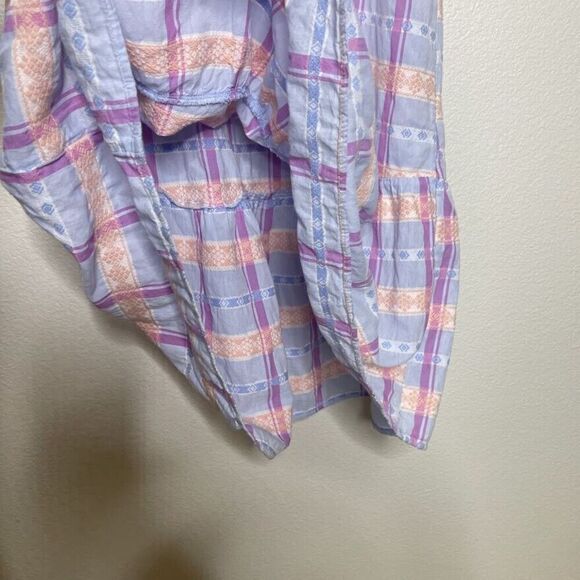 Ann Taylor LOFT Midi Dress Sz Large Pastel Plaid Sleeveless Shift Ruffle Spring - Picture 5 of 8